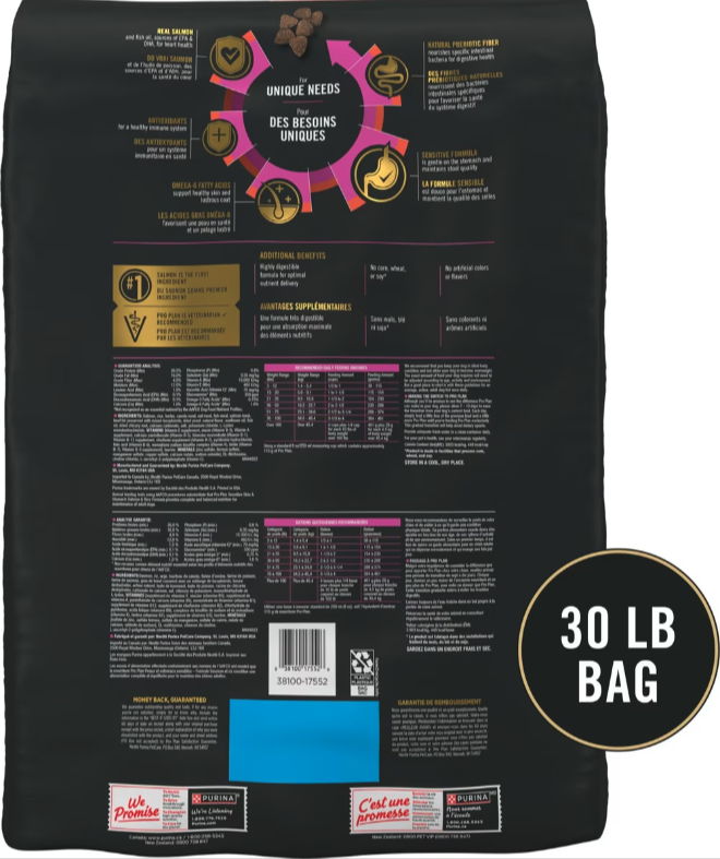 Purina Pro Plan Adult Sensitive Skin & Stomach Salmon & Rice Formula Dry Dog Food, 30-lb bag