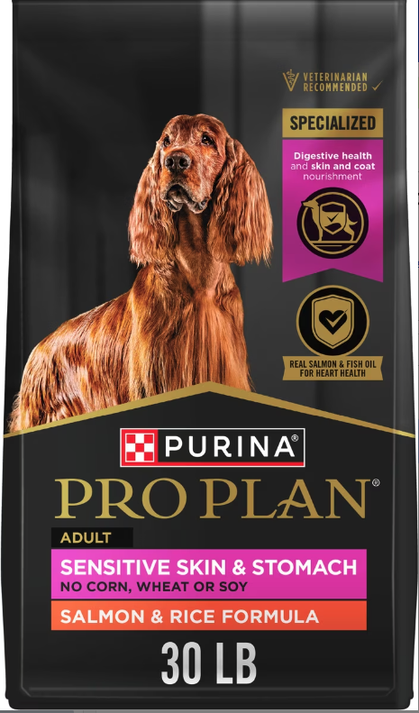 Purina Pro Plan Adult Sensitive Skin & Stomach Salmon & Rice Formula Dry Dog Food, 30-lb bag